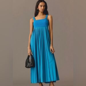 New Anthropologie Mare Mare Pleated Maxi Dress Cobalt Blue size L
